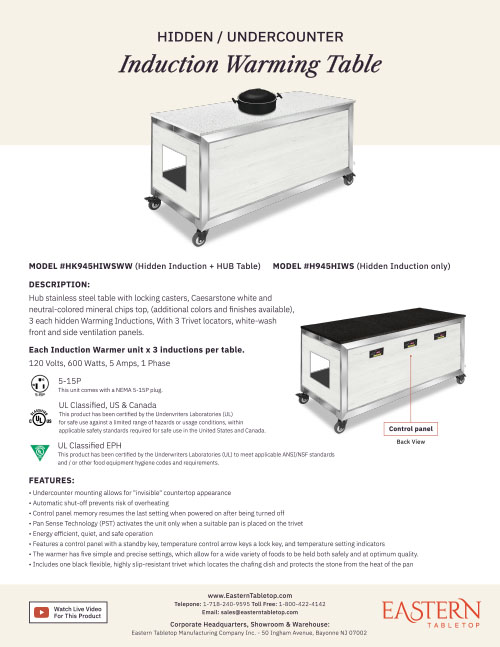 Hidden Induction Warming Table
